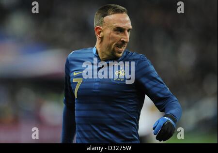 In Francia la Franck Ribery reagisce durante l'amichevole internazionale partita di calcio Francia vs Germania allo Stade de France di Parigi, Francia, 06 febbraio 2013. Foto: Andreas Gebert/dpa Foto Stock