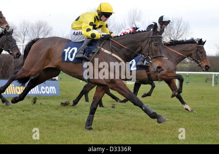 Huntingdon Race Course. Cambridgeshire. 7 febbraio 2013. Vincitore ARBEO cavalcato da Sam Thomas. Gara 3. 32Red Casino novizi? Handicap Chase. Chatteris Fen Racing giorno.. Credito: Sport In immagini / Alamy Live News Foto Stock