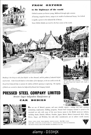 Originale degli anni cinquanta vintage annuncio stampa dalla rivista inglese pubblicità acciaio pressato azienda fabbricanti di carrozzerie di automobili Foto Stock