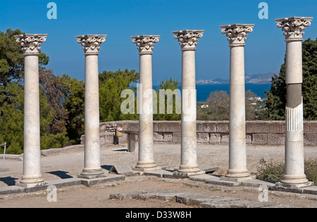 Rovine presso la guarigione di Asklepion tempio complesso sull'isola greca di Kos, dove Ippocrate è pensato per essere studiato. Foto Stock