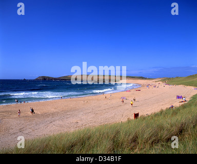 Vista della spiaggia, Constantine Bay, Cornwall, England, Regno Unito Foto Stock
