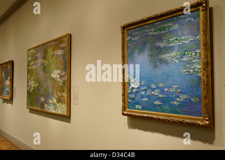 Laghetto di ninfee, 1917-22 (sinistra) e ninfee, 1906 (a destra) da Claude Monet, Art Institute di Chicago, Chicago, Illinois: Foto Stock