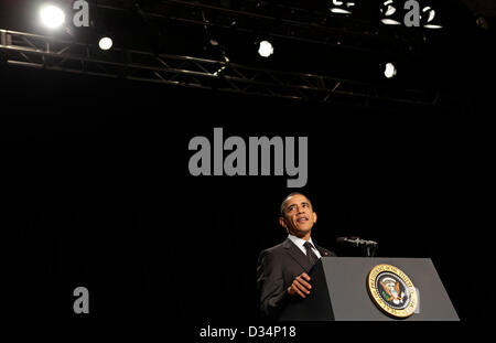 Washington DC, Stati Uniti d'America. 7 febbraio 2013. Il Presidente degli Stati Uniti Barack Obama parla al National Prayer Breakfast a Washington DC, Febbraio 7, 2013. .Credito: Chris Kleponis/dpa/Alamy Live News Foto Stock