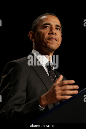 Washington DC, Stati Uniti d'America. 7 febbraio 2013. Il Presidente degli Stati Uniti Barack Obama parla al National Prayer Breakfast a Washington DC, Febbraio 7, 2013. .Credito: Chris Kleponis/dpa/Alamy Live News Foto Stock