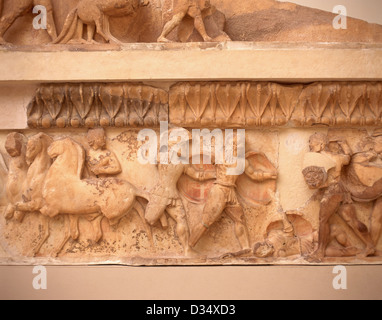 'Duel a Troia' fregio in Delphi Museo Archeologico, Delphi, il Parnaso, Grecia centrale regione, Grecia Foto Stock