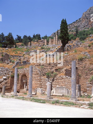 Vista dalla Stoa nel santuario di Apollo, a Delfi, il Parnaso, Grecia centrale regione, Grecia Foto Stock