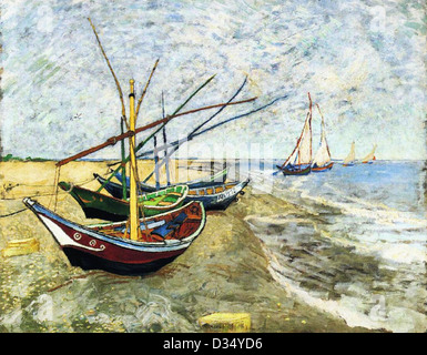 Vincent van Gogh, barche di pescatori sulla spiaggia di Les Saintes-Maries-de-la-Mer. 1888. Post-Impressionism. Olio su tela. Van Gogh Foto Stock