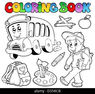 Libro da colorare scuola cartoni animati 2 - tematiche illustrazione. Foto Stock