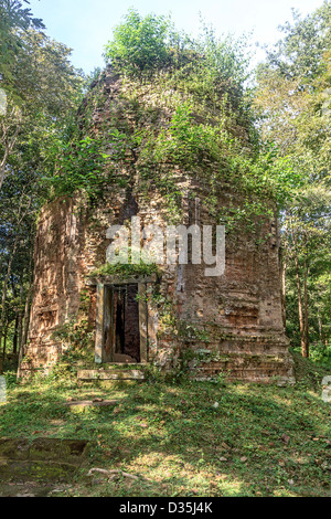 Radici di albero fagocitare i resti di un tempio a Sambor Prei Kuk, non lontano da Angkor Wat in Cambogia Foto Stock