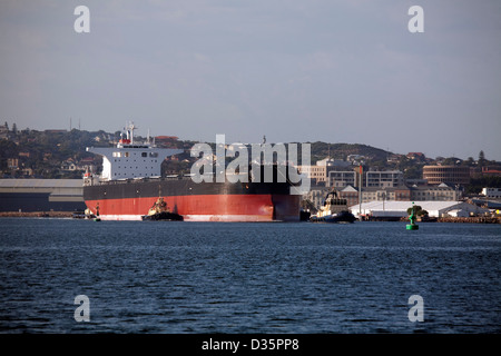 Secco Panamax Portarinfuse MV Samcheonpo molla arrivando a Newcastle con rimorchiatore a traino assistenza a carico del carbone di esportazione per il Giappone Foto Stock