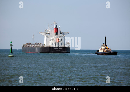 Asciugare Portarinfuse MV Pantera Rosa che trasportano carbone partono da Newcastle Nuovo Galles del Sud uno dei mondi più trafficati porti di carbone Foto Stock