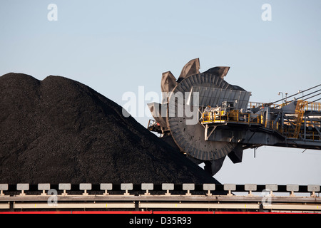 Il gigante Kooragang caricatore carbone scorte di milioni di tonnellate di carbone per esportare ogni anno porta a Newcastle Australia Foto Stock