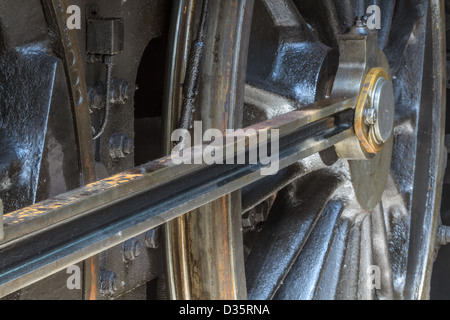 Dettagli della vecchia locomotiva a vapore / motore nel museo ferroviario Foto Stock