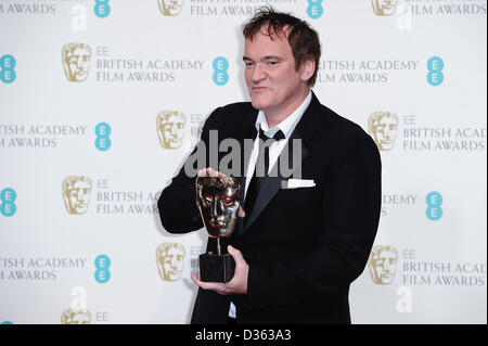 Londra, Regno Unito. Febbraio 10th, 2013. Vincitore del miglior sceneggiatura originale di Quentin Tarantino pone nella Sala Stampa della EE British Academy Film Awards presso la Royal Opera House il 10 febbraio 2013 a Londra, Inghilterra. Credito: London Entertainment/Alamy Live News Foto Stock