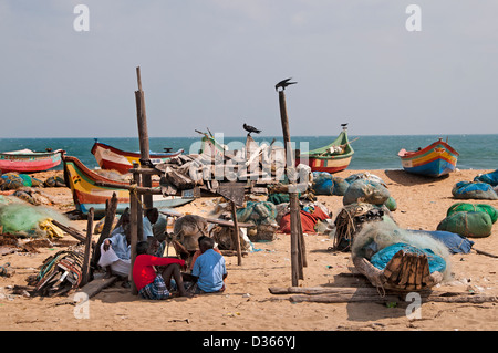 Mercato del Pesce pescivendolo porto di pesca Chennai ( Madras ) India Tamil Nadu Foto Stock