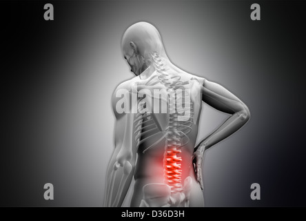 Grigio digitale sfregamento umana sono evidenziati in rosso i dolori alla schiena Foto Stock