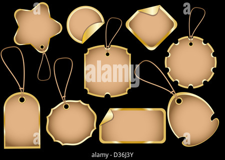 Manichini di adesivi e note con copy-spazio per i tuoi layout - isolato su nero Foto Stock