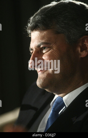 Leader ADQ Gerard Deltell prende parte nel Reseau Liberte Quebec sale riunioni Foto Stock