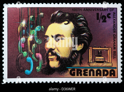 Alexander Graham Bell, francobollo, Grenada, 1976 Foto Stock