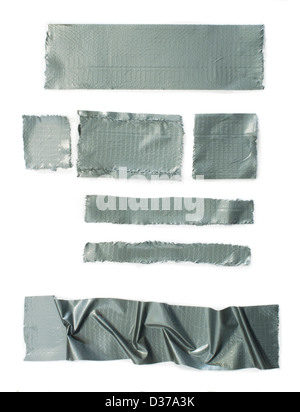 Set di grigio strappato la mascheratura nastro Scotch isolato su bianco Foto Stock