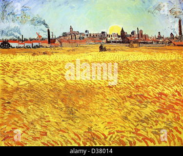 Vincent van Gogh, serata estiva, Wheatfield con regolazione del sole. 1888. Post-Impressionism. Olio su tela. Foto Stock