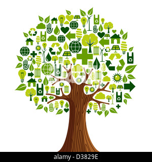 Conservazione ambientale set di icone a forma di albero. Illustrazione Vettoriale stratificata per una facile manipolazione e colorazione personalizzata. Foto Stock