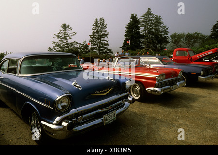 Elk282-1455 Maine, Pemaquid Point, auto classiche Foto Stock