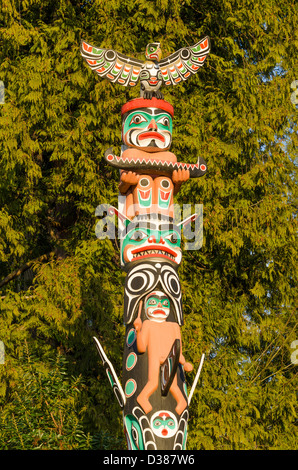 Totem, Stanley Park, Vancouver, British Columbia, Canada Foto Stock