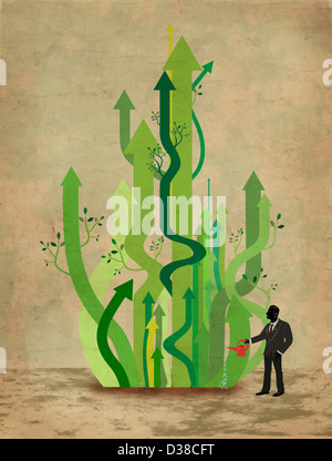 Immagine illustrativa dell uomo d affari frecce di irrigazione che rappresenta la crescita del business Foto Stock