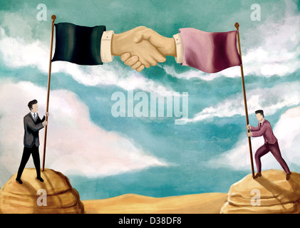 Immagine illustrativa di uomini di affari di azienda poli di bandiera che rappresenta un accordo di business Foto Stock