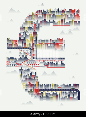 Immagine illustrativa di edifici in euro segno rappresentativo di Europa Foto Stock