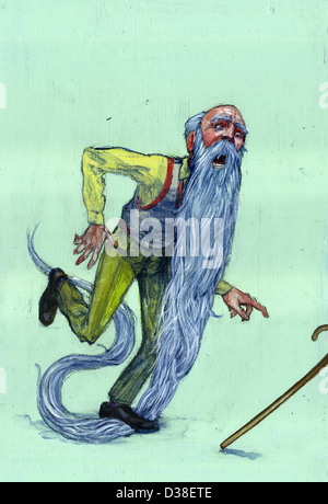 Immagine illustrativa di senior uomo con barba lunga circa a cadere in rappresentanza di vecchi problemi di età Foto Stock