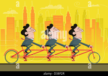 Immagine illustrativa di felice imprenditori Bicicletta Equitazione che rappresentano congiuntamente il partenariato Foto Stock