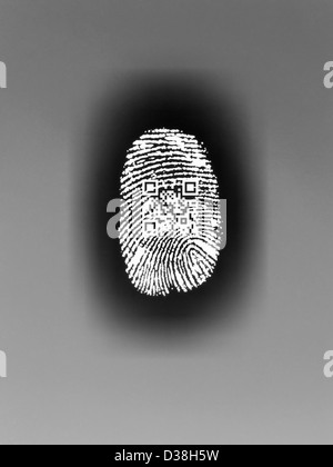 Il codice QR in finger print Foto Stock