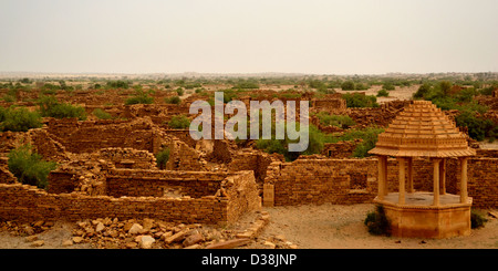 Rovine di abbandonato il villaggio Kuldhara in Jaisalmer, Rajasthan. Foto Stock