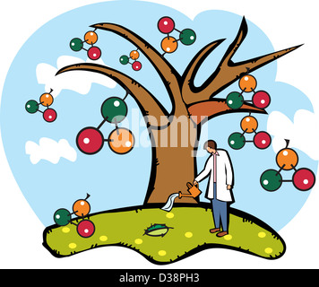 Impianti di irrigazione dello scienziato una struttura atomica tree Foto Stock