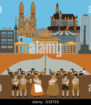 Illustrazione che mostra la parte superiore attrazioni turistiche in Germania Foto Stock