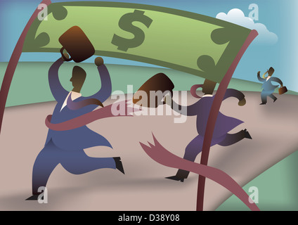 I dirigenti aziendali al traguardo in una gara Foto Stock