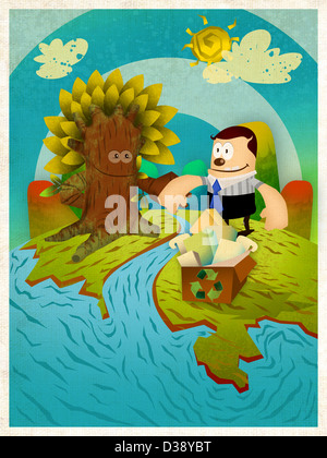 Rappresentazione illustrativa convogliare il messaggio Salvare gli alberi utilizzando carta riciclata Foto Stock