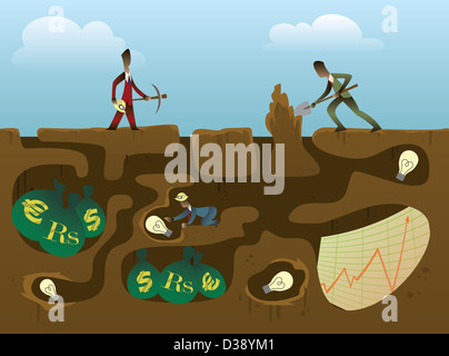 Gli imprenditori alla ricerca di denaro da una miniera Foto Stock