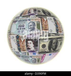 Globo con valuta globale Foto Stock