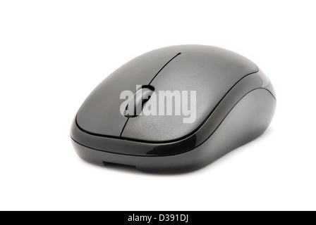 Calcolatore nero mouse isolati su sfondo bianco Foto Stock