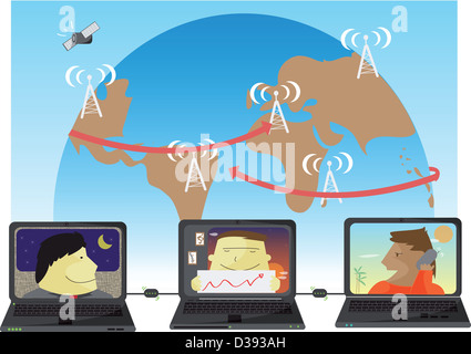 Rappresentazione illustrativa di global networking Foto Stock