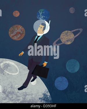 Imprenditore camminando sul globo terrestre Foto Stock