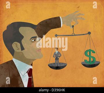 Immagine illustrativa manager la misurazione delle prestazioni della persona in conformità dollar sign in rappresentanza dei dipendenti del processo di conservazione Foto Stock