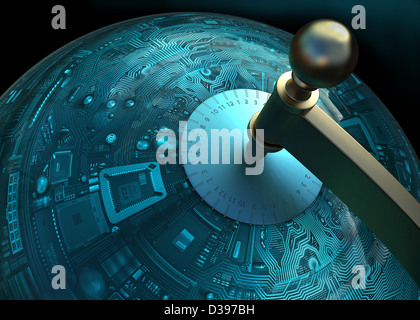 Immagine concettuale del circuito stampato nella forma di globo raffigurante la globalizzazione della tecnologia Foto Stock