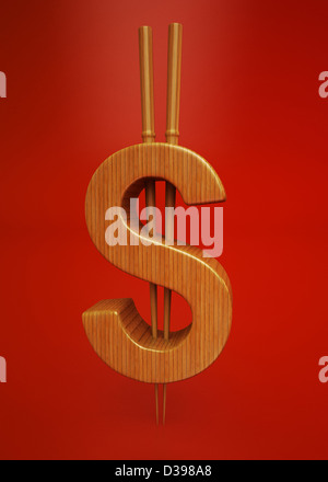Oriental simbolo del dollaro isolate su sfondo rosso che rappresenta il concetto del commercio in Asia Foto Stock