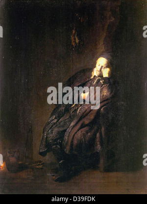 Rembrandt van Rijn, un vecchio uomo addormentato in un incendio. 1629 olio su pannello. Il barocco. Galleria Sabauda, Torino. Foto Stock