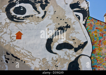 Giant graffiti street art di Jef Aerosol parte del 'grandi pareti' posto serie Stravinsky Parigi Francia Europa Foto Stock