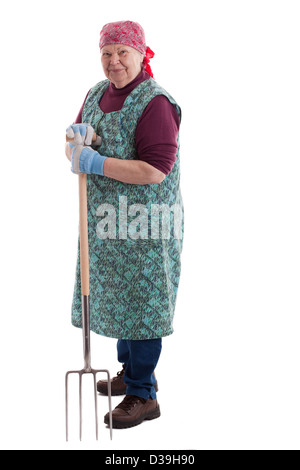 Una femmina lusty senior con forcone guarda al visualizzatore Foto Stock